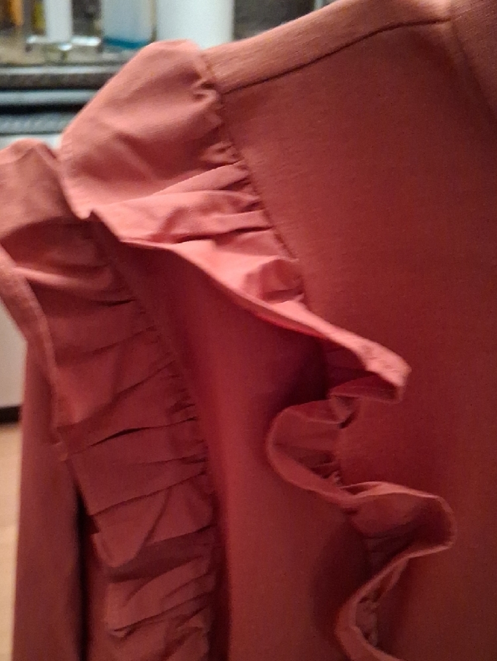 Ruffle-Front Sweatshirt in Rust - Picture 3 of 10